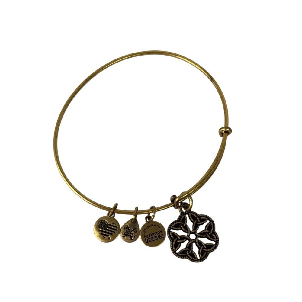 Alex and Ani Endless Knot Charm Gold Tone Bangle Braclet Made in the USA